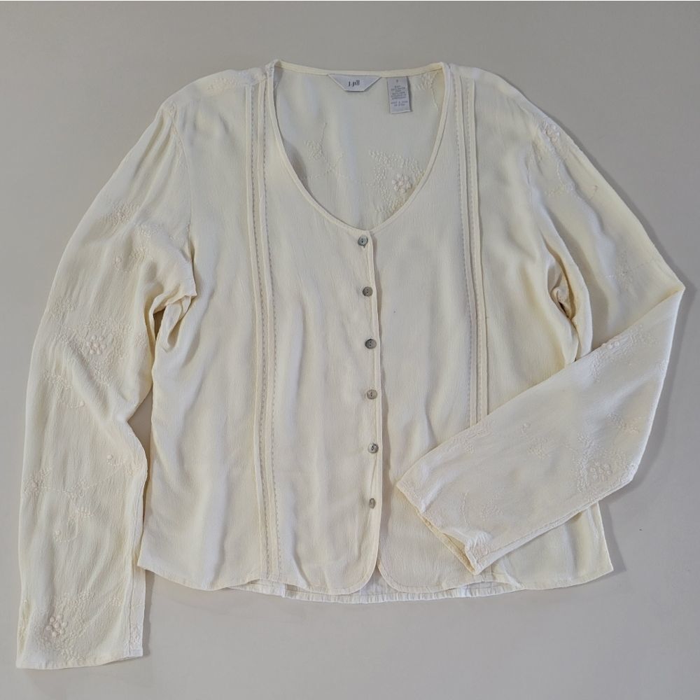 J.Jill Embroidered Cream Blouse